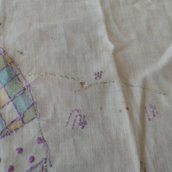Vintage Full Apron Pinafore Handmade Embroidered Lady Flowers AS IS Flaws Ripped - Picture 5 of 14